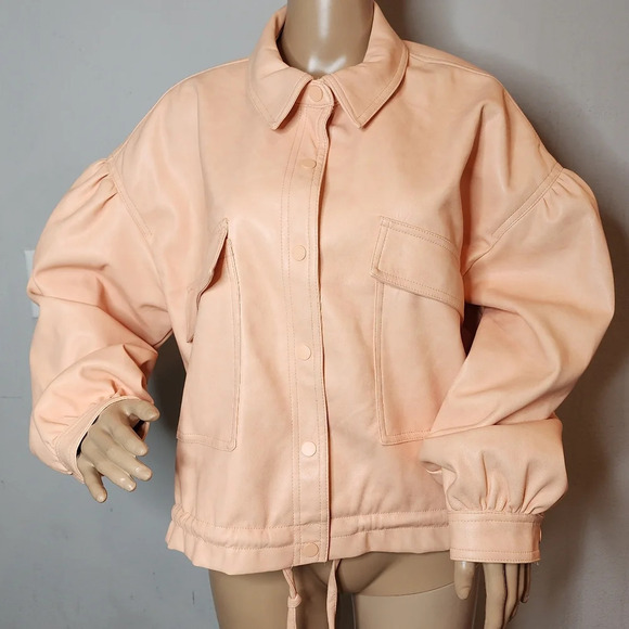 NWT 7 For All Mankind Vegan Leather Peach Jacket women's size large - Picture 5 of 17